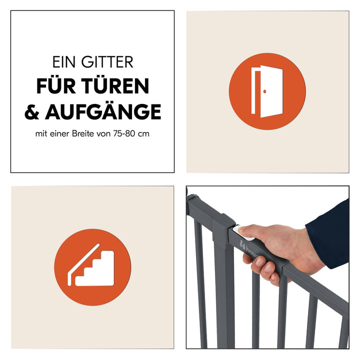 hauck Open N Stop 2, Dunkelgrau – Schutzgitter Treppe und Tür 75–80 cm – Kindersicheres Absperrgitte