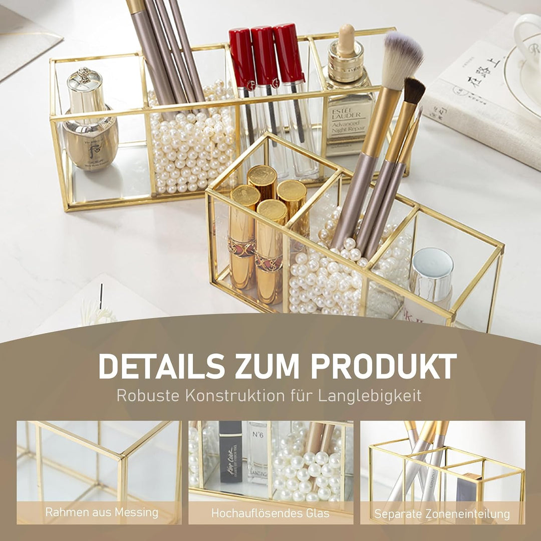 Make up Organizer, Pinselhalter, Stifthalter, Glas und Messing Schreibtisch Organizer, Kosmetik Aufb