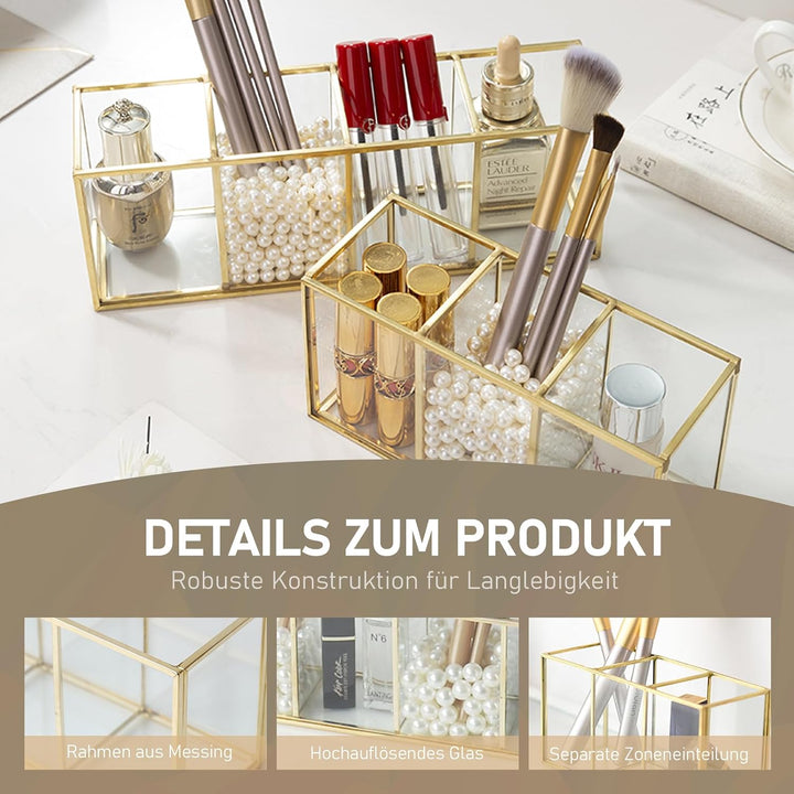 Make up Organizer, Pinselhalter, Stifthalter, Glas und Messing Schreibtisch Organizer, Kosmetik Aufb
