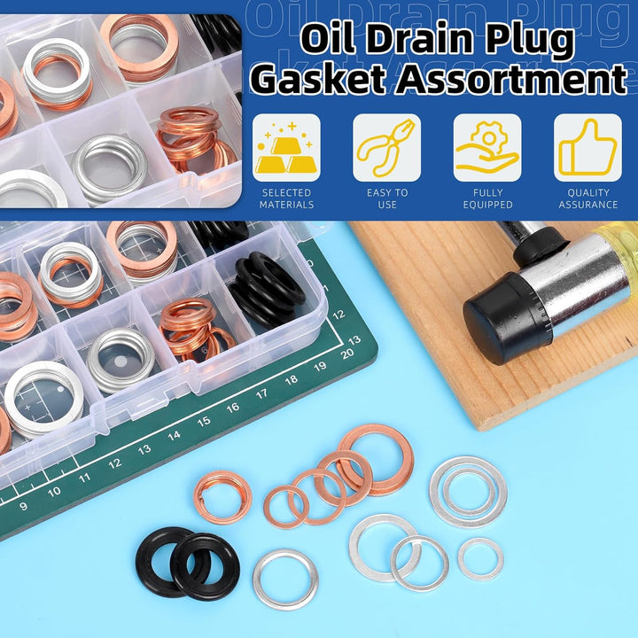 Glarks 80pcs 11 Grössen Automotive Öl Drain Plug Dichtung Kit M10 M11 M12 M14 M16 M18 Aluminium Kupf