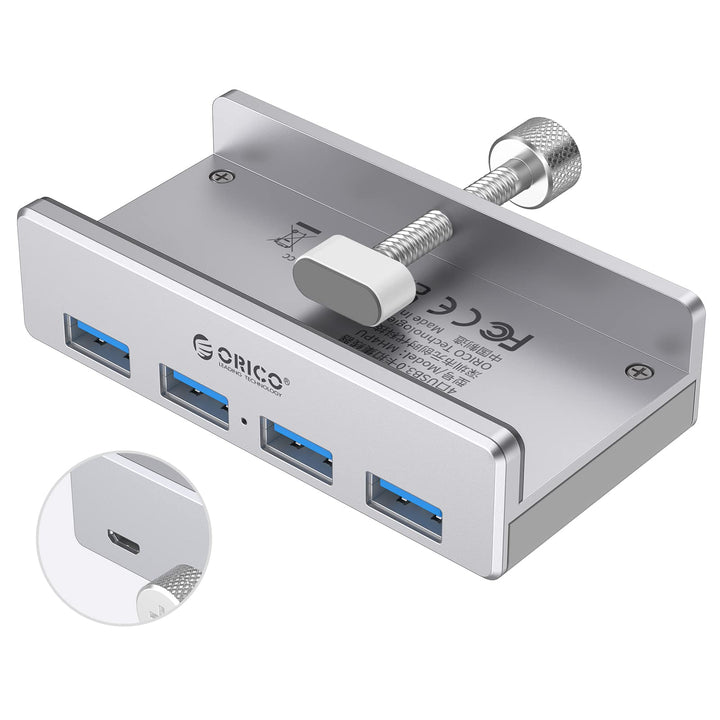 ORICO USB 3.0 Hub 4 Port, Aluminium SuperSpeed Datenhub Mit Extra Netzteilanschluss Port für Desktop