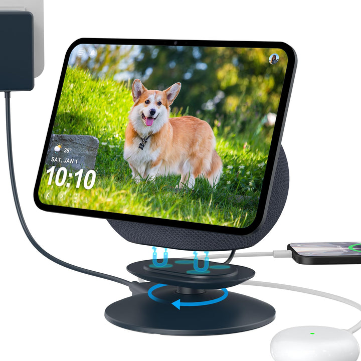 PlusAcc Ständer für Show 11/8 & iPhone mit 2 USB-C/A-Ladeanschluss - 270° Drehung Verstellbare Lades