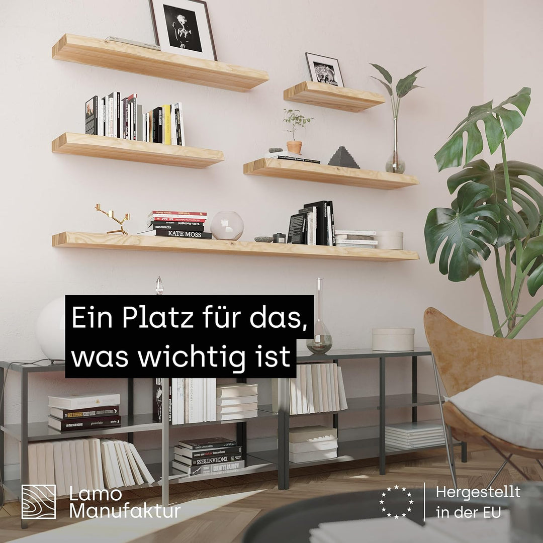LAMO Manufaktur Wandregal Holz Baumkante | Regal Farbe: Schwarz | Invisible: Schweberegal | 120 cm I
