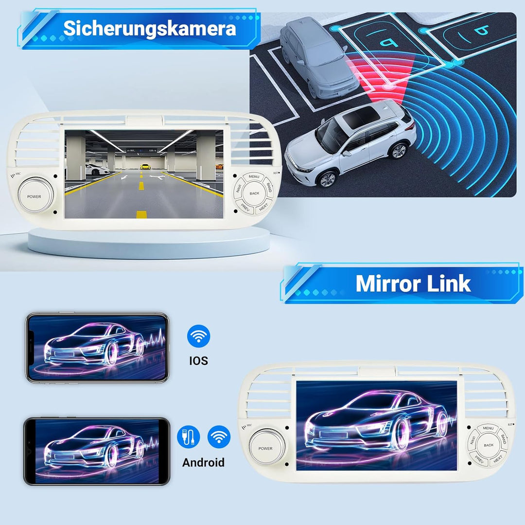 ESSGOO 4+64G Wireless Autoradio mit Carplay und Android Auto Für FIAT 500 2007-2015, Android 14 Auto