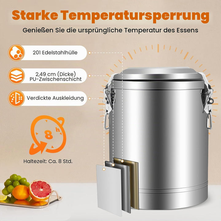 20L/40L Thermobehälter für Essen, Isolierter Eimer Mit Deckel, Edelstahl Isolierkanne, für Kaffee Te