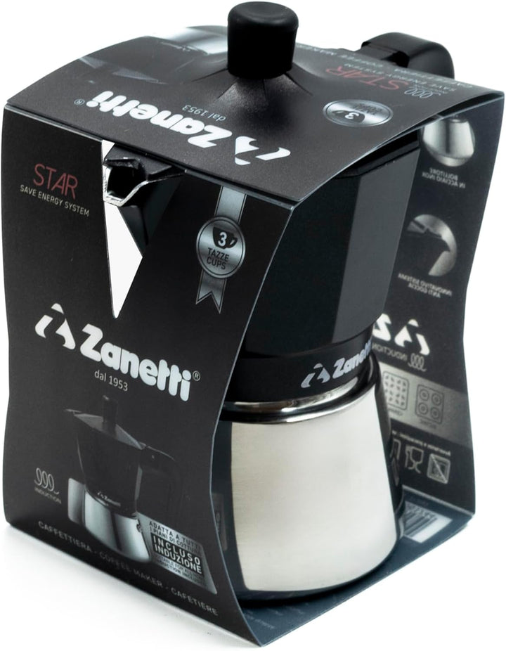 Zanetti, Star Espressokocher, Induktion, 3 Tassen, Espressokocher mit Kessel aus Edelstahl und Ergon