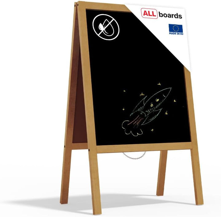 ALLboards Kundenstopper mit Gold, lackiertem Holzrahmen 100x60cm, Werbetafel, Gehwegaufsteller, Aufs