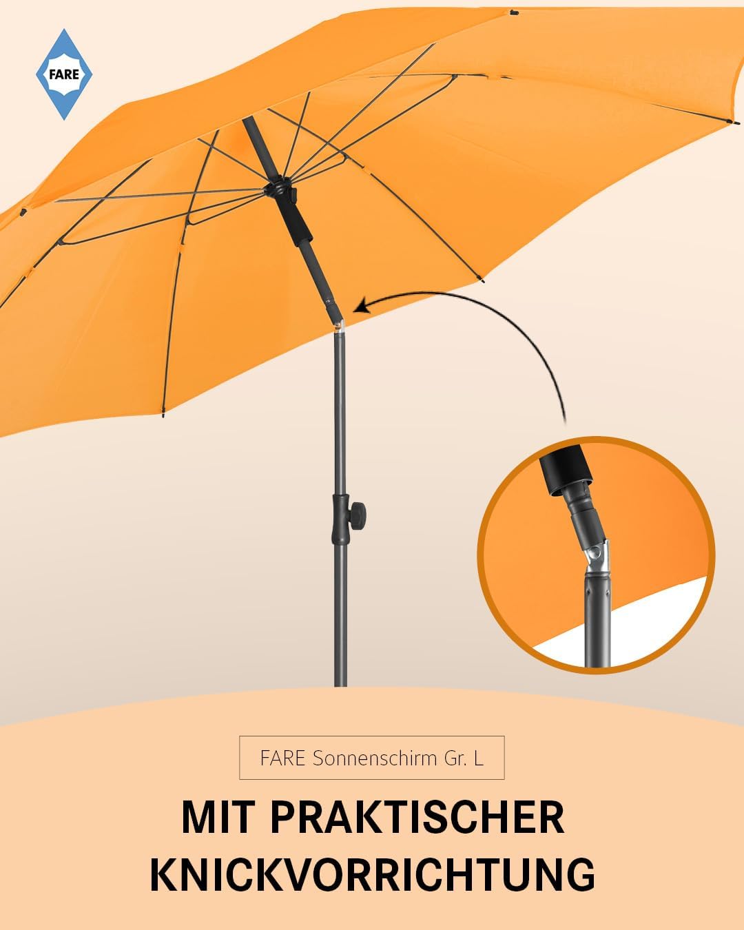 FARE Sonnenschirm Gr. L - 200 cm Durchmesser - UV-Schutz 50+ für Balkon Garten Terrasse Sommer - Tit