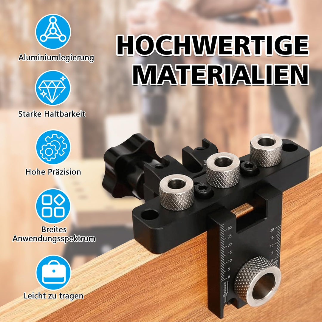 3-in-1 die Bohrschablone Möbelbau, 8/10/15mm Holzdübel Bohrschablone Dübellöcher mit Positionierungs