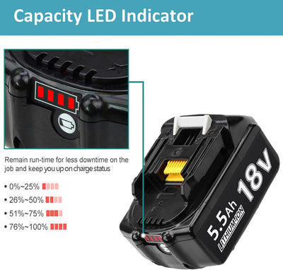 2X Akku für Makita 18V 5,5Ah Li-ion Ersatzakku für Makita Akku 18V BL1860 BL1850B BL1850 BL1830 BL18