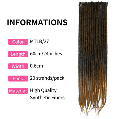 Dsoar Dünne 0,6cm Lange Synthetische Dreadlock Verlängerungen Handgefertigtes 24 Zoll 20 Strang Häke