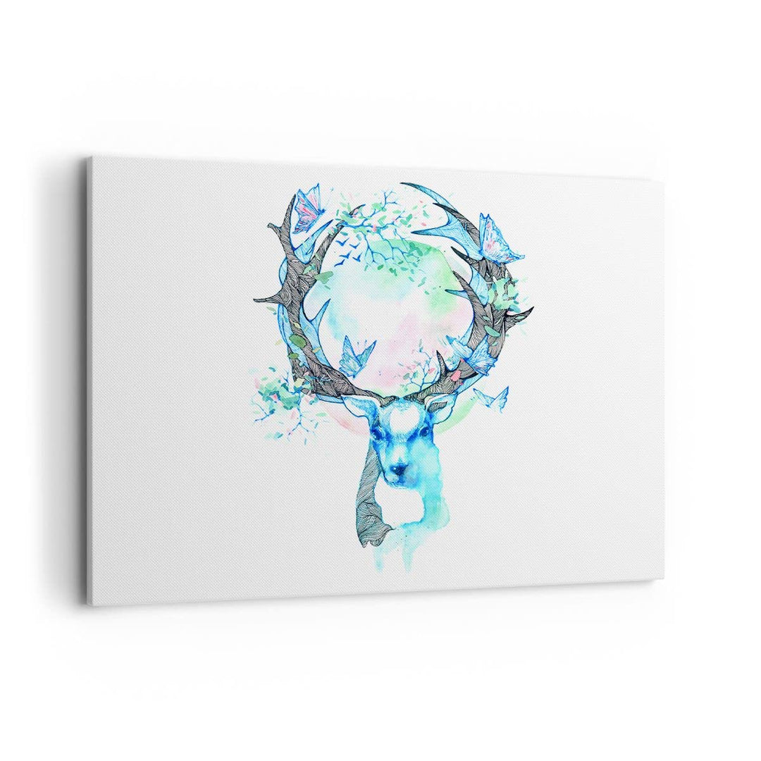 Bilder auf Leinwand 100x70cm Leinwandbild Hirsch Natur Landschaft Dekoration Gross Wanddeko Bild Sch