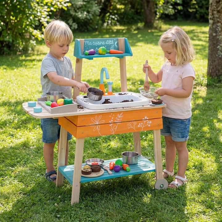 COSTWAY Matschküche Kinder Outdoor, Kinderküche Holz inkl. Spülbecken mit Wasserpumpfunktion, Garten