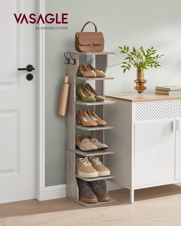 VASAGLE Schuhregal schmal, Standregal mit 7 Ebenen, platzsparend, für Eingangsbereich, Ecke, Schuhab