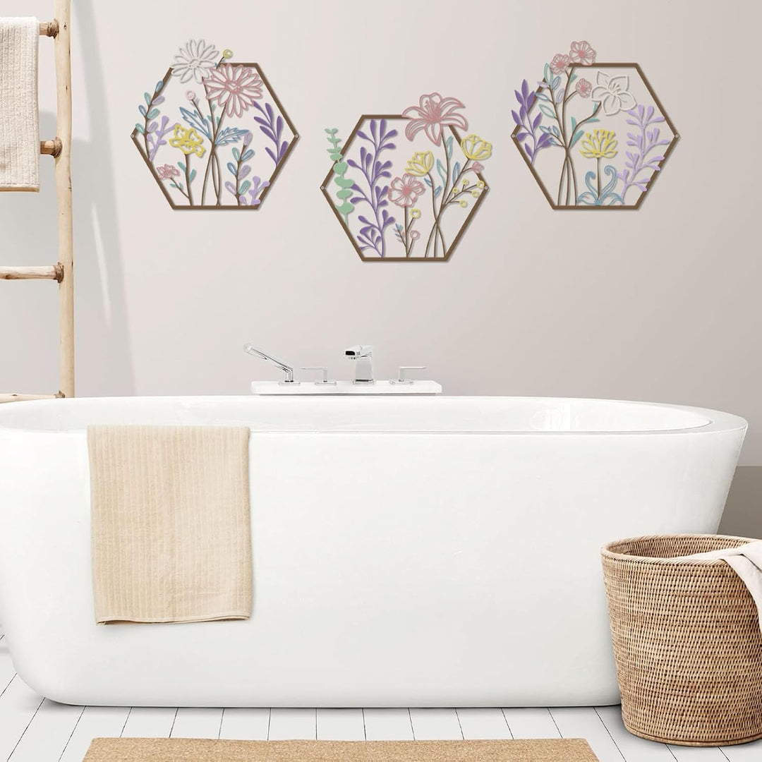 ESTART 3 Stück Metall-Blumen-Wanddekoration, minimalistische Blumenwanddekoration, abstrakte Linie,