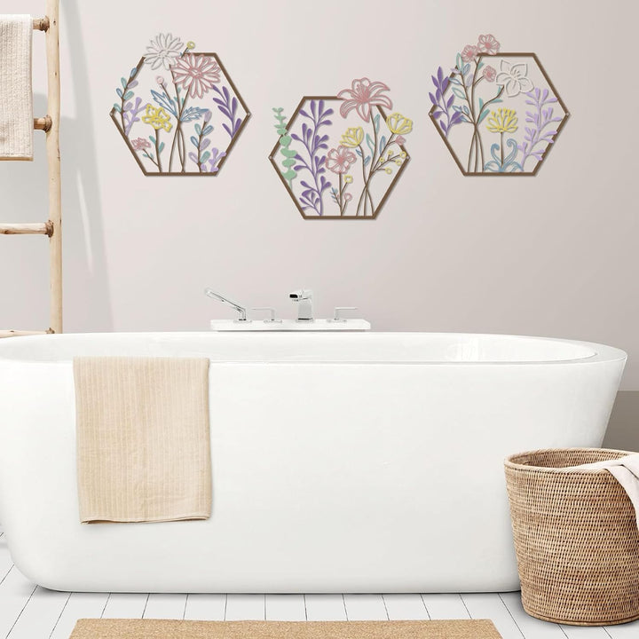 ESTART 3 Stück Metall-Blumen-Wanddekoration, minimalistische Blumenwanddekoration, abstrakte Linie,
