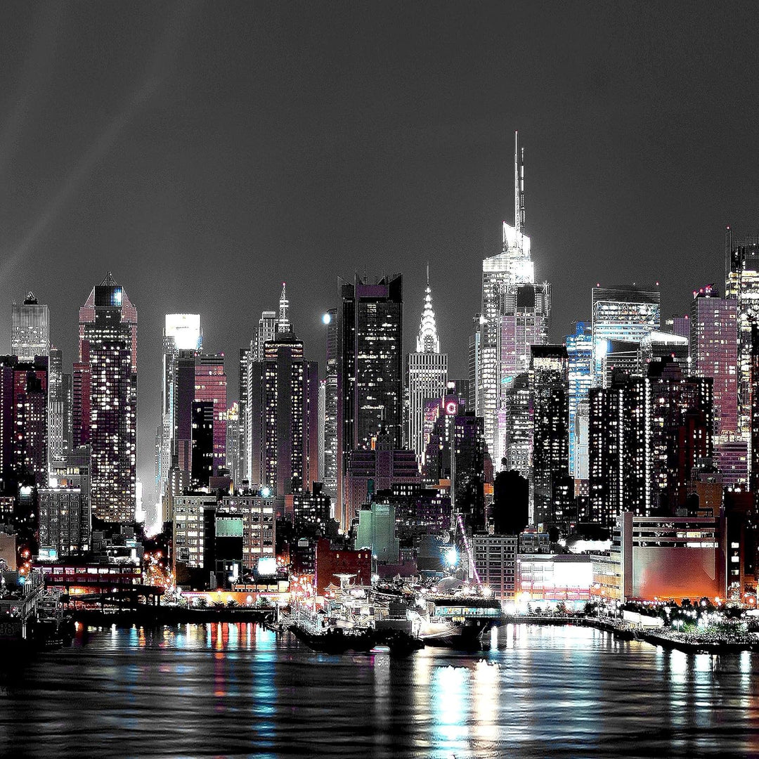Runa Art Wandbilder New York City 5 Teilig Bild auf Vlies Leinwand Deko Wohnzimmer Büro Stadt Skylin
