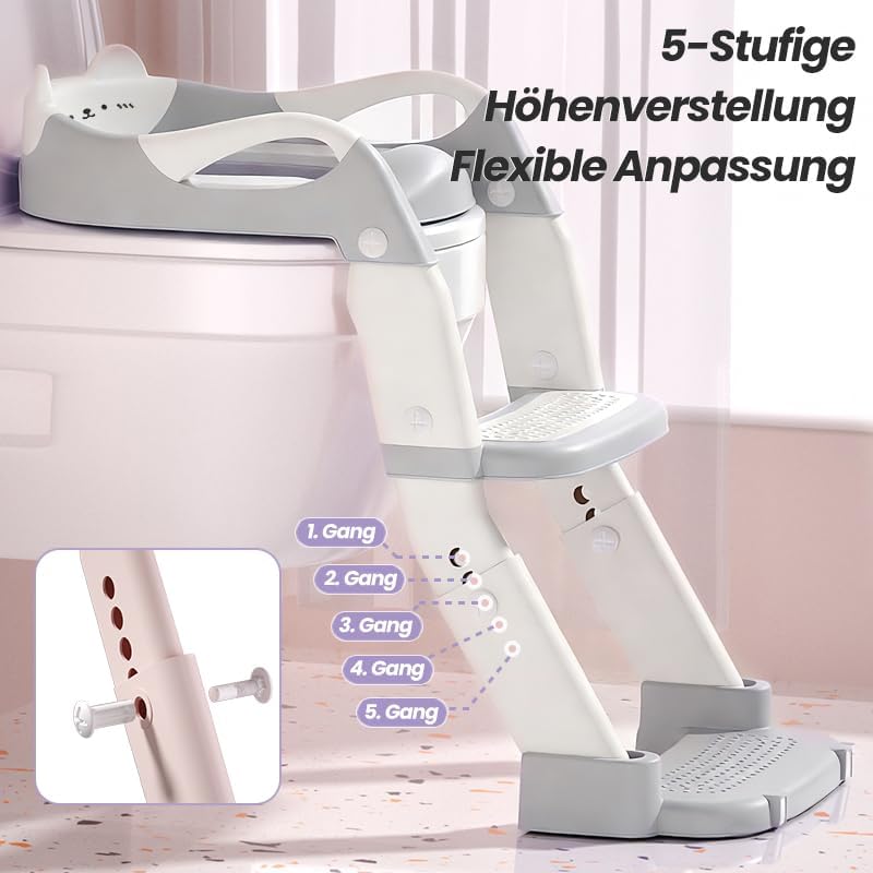 3 IN 1 Toilettensitz Kinder mit Treppe, Upgraded Töpfchen Trainer für Kinder, Höhenverstellbar Rutsc