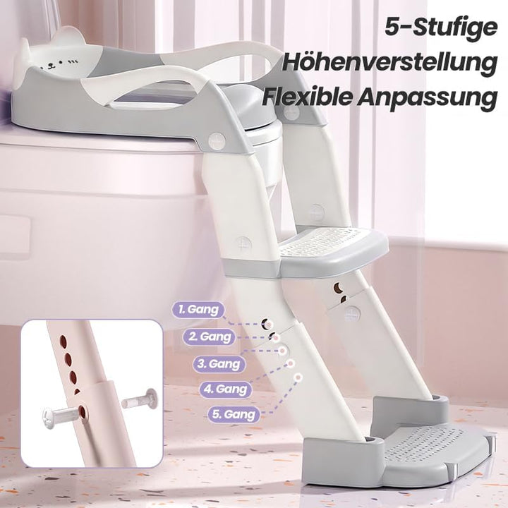 3 IN 1 Toilettensitz Kinder mit Treppe, Upgraded Töpfchen Trainer für Kinder, Höhenverstellbar Rutsc
