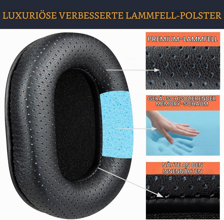 SOULWIT Lammfell Ersatz Ohrpolster für Audio Technica ATH M50X M50XBT M50RD M40X M30X M20X MSR7 SX1