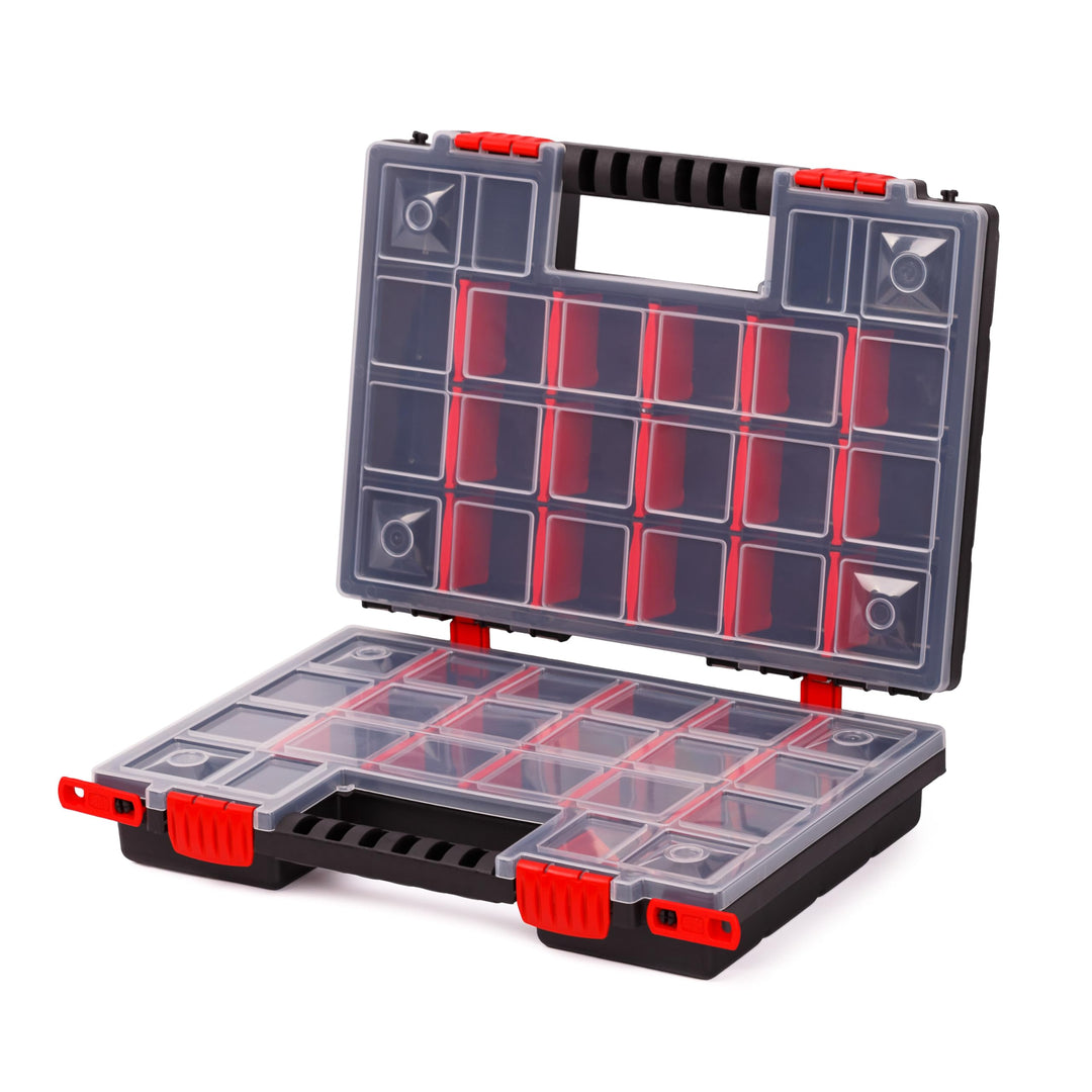 Mivos Doppelseitig Sortimentskasten 344 x 249 x 100 mm - 2 seitig Sortimentsbox für Zubehör und Klei