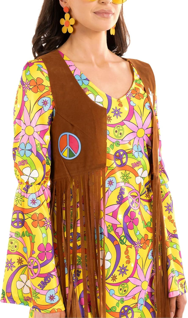 Morph Hippie Kostüm Damen Kleid, Hippie Damen Kleid, 70er Jahre Kostüm Damen, 70er Kostüm Damen, Hip