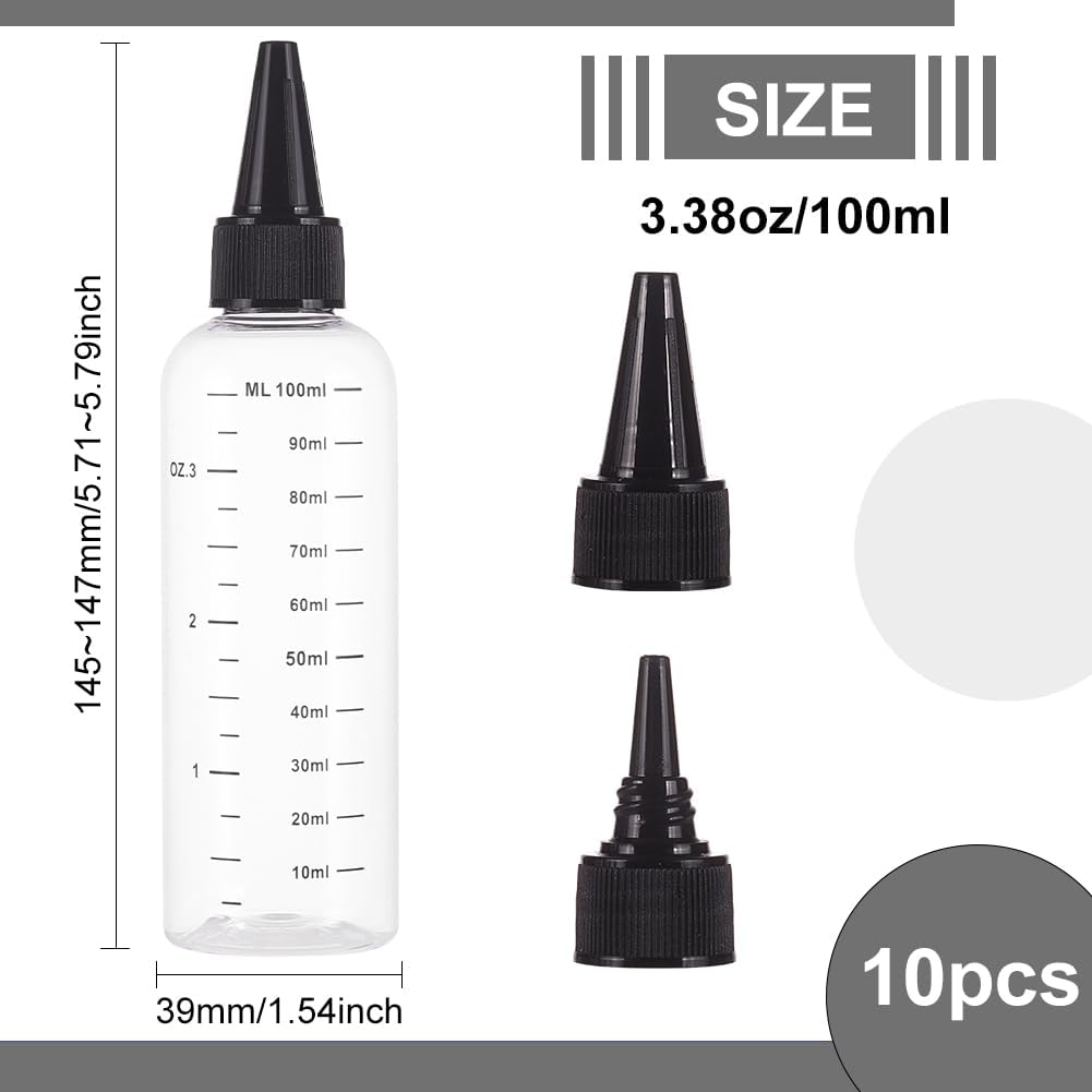 BENECREAT 10 Packung 100ml Kunststoff-Quetschflaschen Mit Skala, PET Transparente Schwarze Flaschen