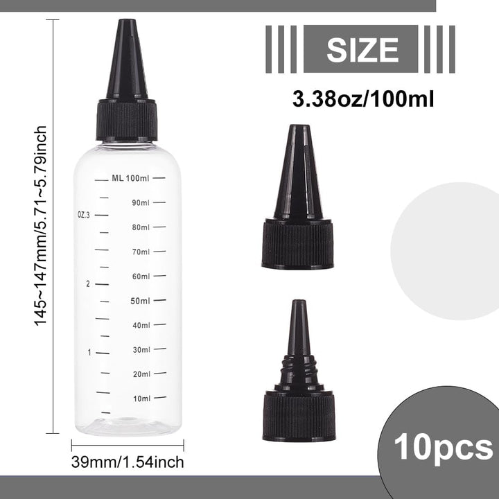 BENECREAT 10 Packung 100ml Kunststoff-Quetschflaschen Mit Skala, PET Transparente Schwarze Flaschen