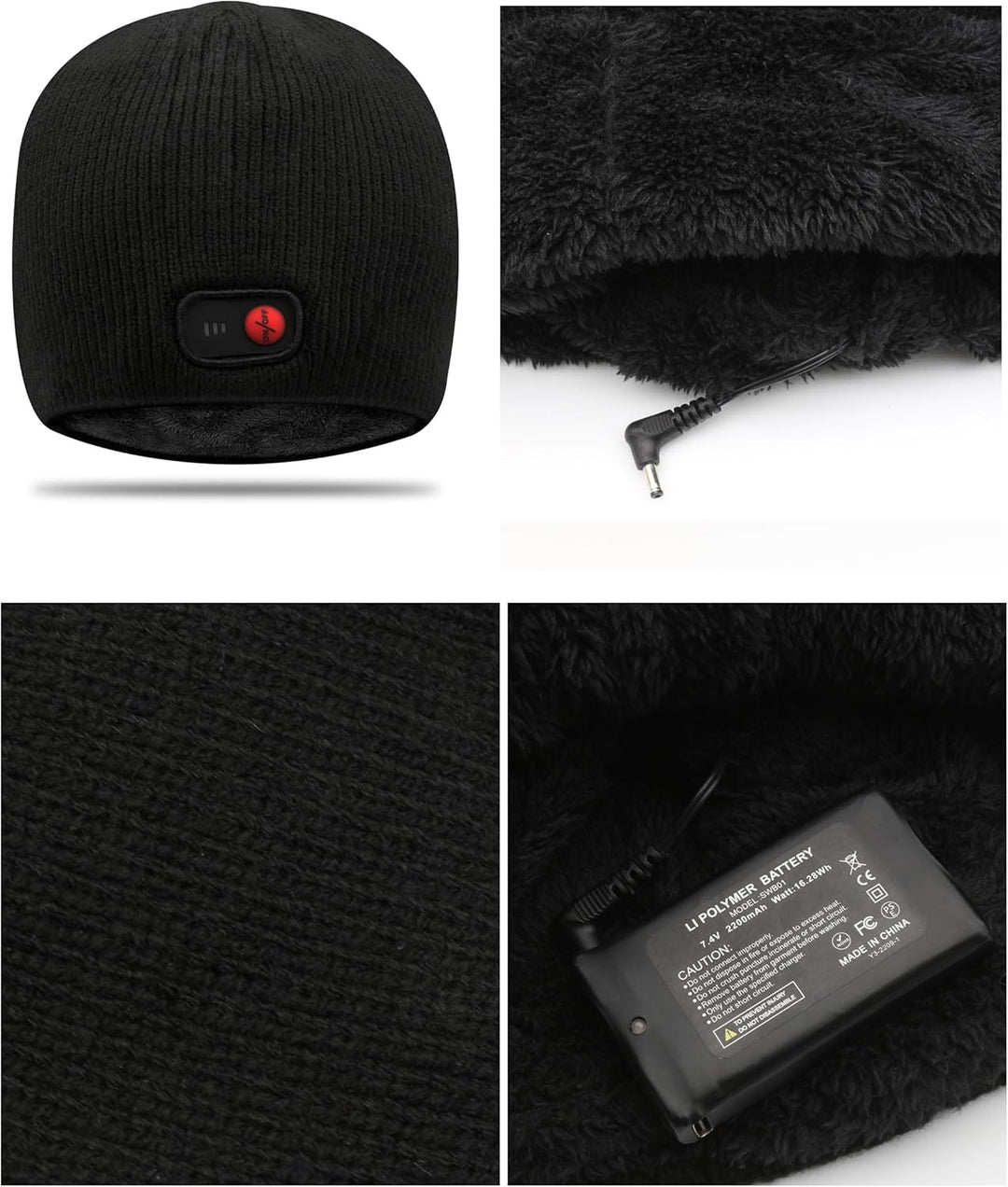 Svpro Beheizte Beanie mit Wiederaufladbarem Akku 7,4V Li-Polymer-Akku hält bis zu 3-7 Stunden,Electr