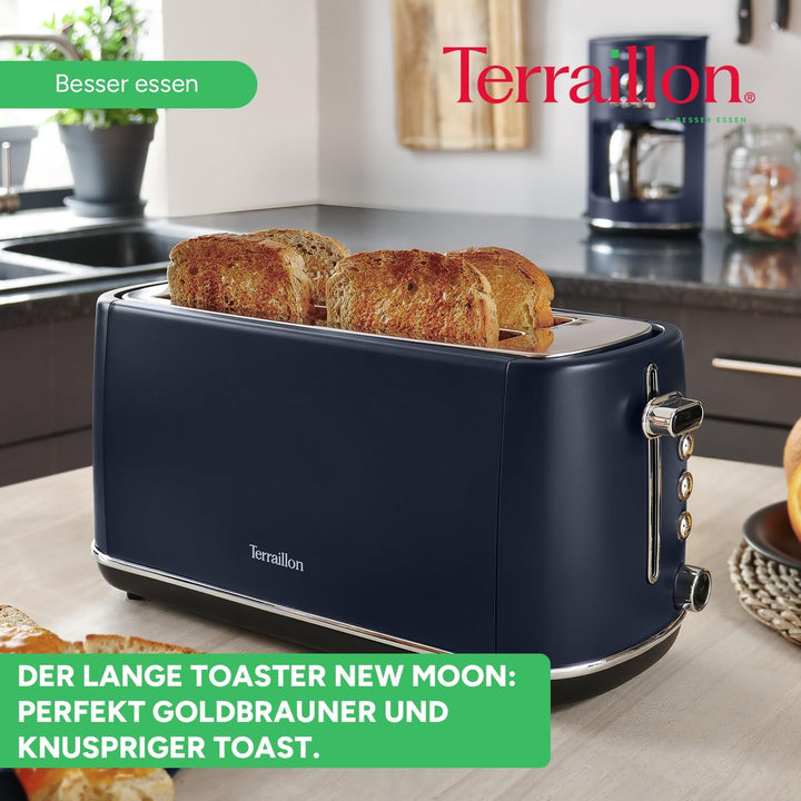 TERRAILLON New Moon langer Toaster, 2 extra grosse Schlitze, 6 Leistungsstufen (1550 W) – Auftauen,