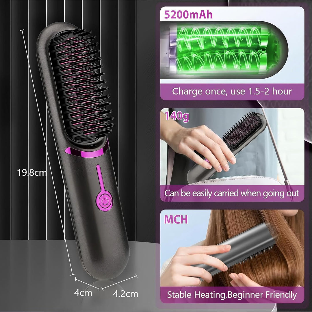 Haarglätter Bürste, Mini Glättbürste, Kabellose Haarglätterbürste, Tragbar & Wiederaufladbar Glättbü