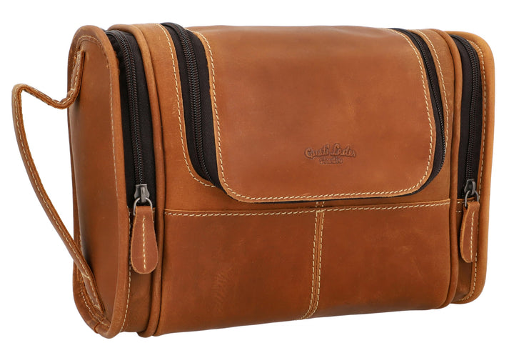 Gusti Kulturtasche Leder - Chester Schminktasche Damen Kosmetiktasche Klein Waschtasche Männer Make