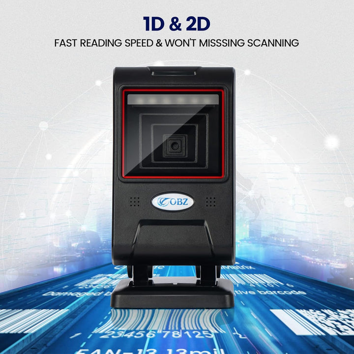 OBZ 1D 2D Desktop Barcode Scanner, QR Code Scanner für PC Handsfree Barcode-Scanner USB mit Einstell
