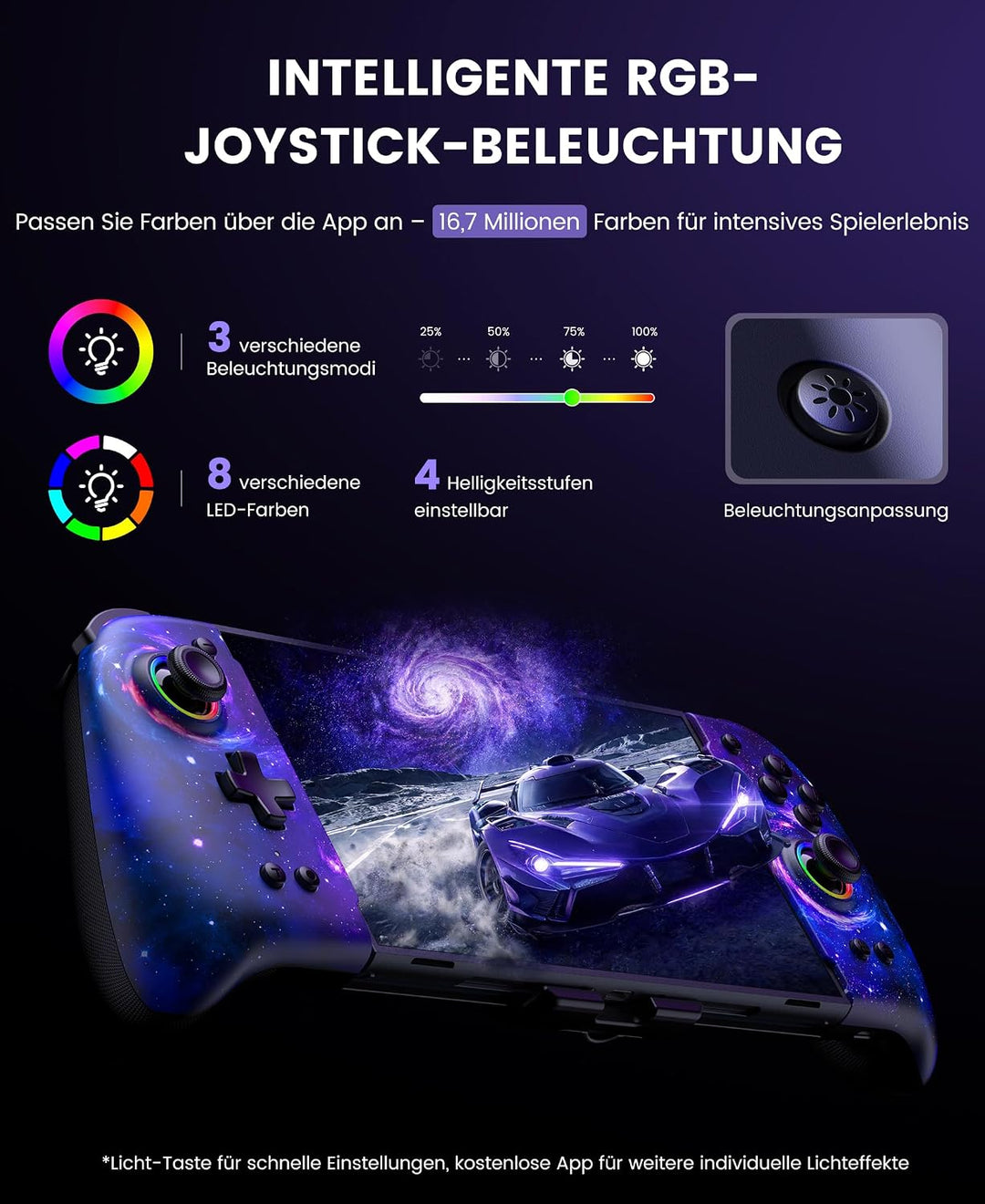 Elegamefy Wireless Switch 2 Controller Hall Effekt Joysticks Marinefarbe | Turbo, Vibration, RGB-Bel