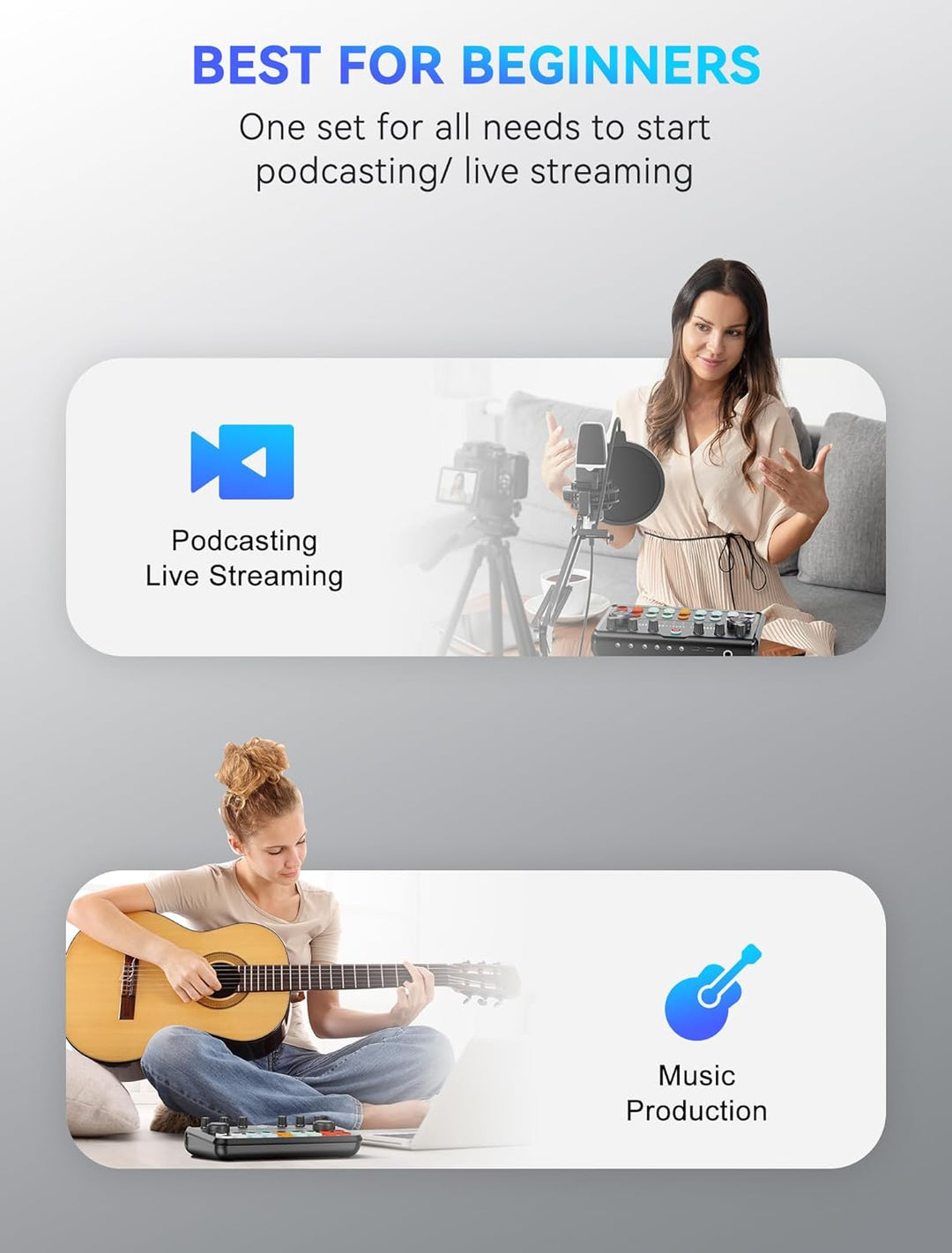SINWE All-in-One Podcast Set Pro • Studiomischer mit Kondensator-Mikrofon • Plug & Play Audiobox für