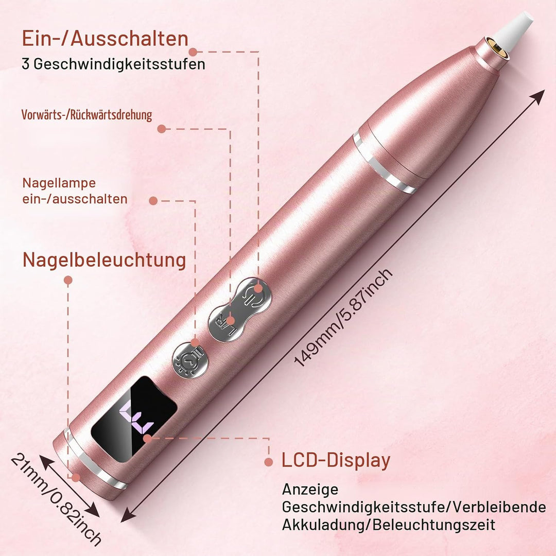 2in1 Elektrischer Nagelfräser für Gelnägel, Eingebaute Nagellampe 35000 U/min Tragbares Maniküre Ped