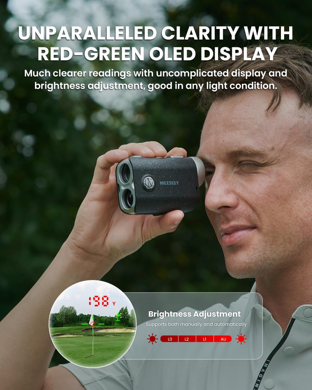 MiLESEEY Hochwertige Tasche Laser Entfernungsmesser Golf mit IP65 Wasserdicht,1000 Yards wiederaufla
