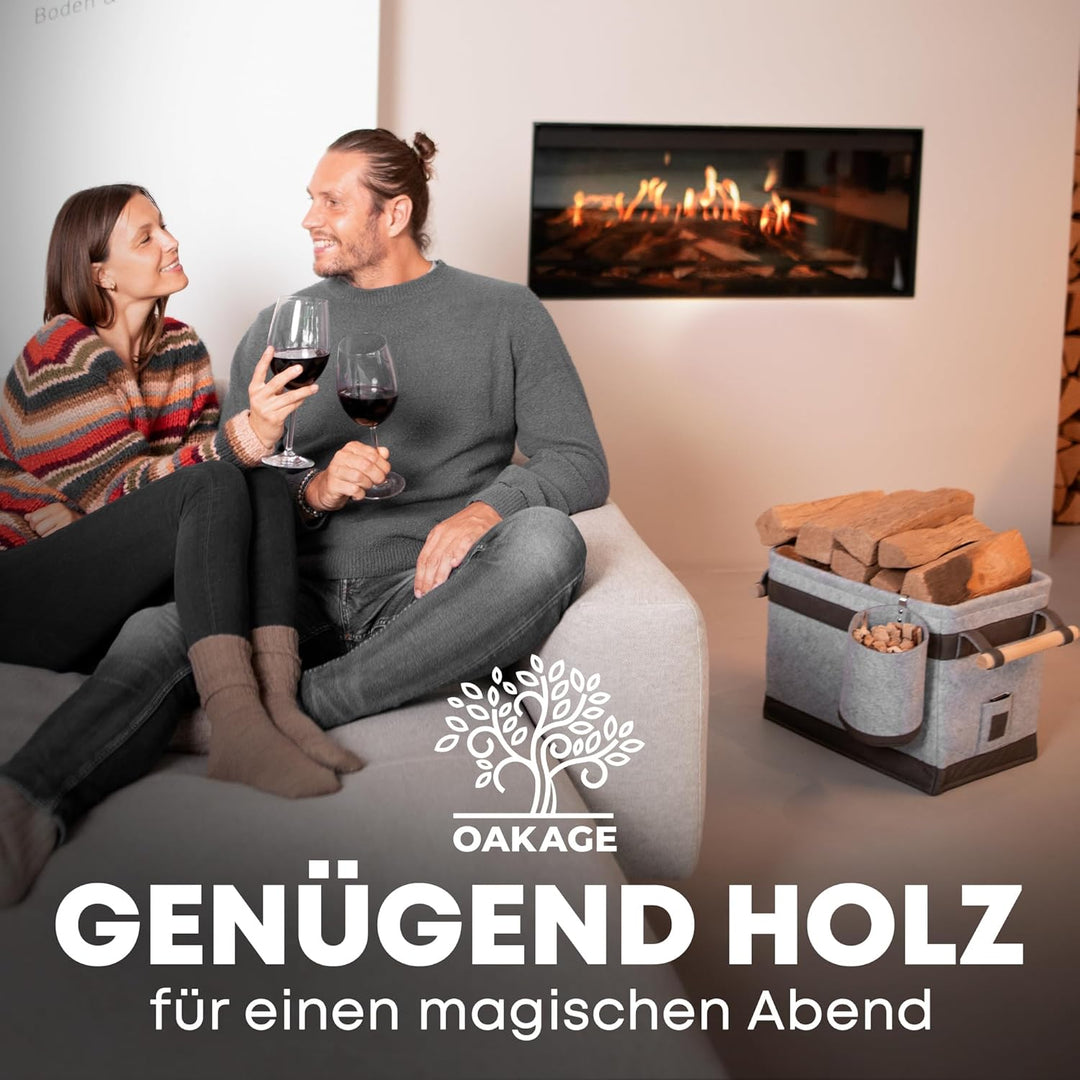 OAKAGE® Holzkorb für Kaminholz Gross mit Zündholzkorb [Schmutzabweisendes Innenfutter und Lederboden