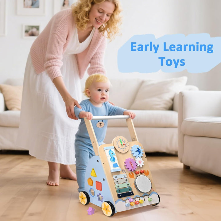 BugyKido Lauflernwagen Holz 8 In 1 Verwendung für Kinder Ab 3–9 Monaten, Multifunktion Lauflernhilfe