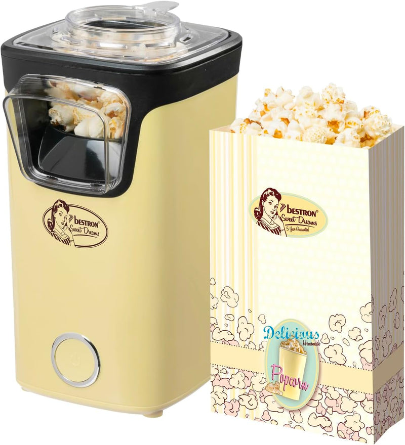 Bestron Popcornmaker, Turbo-Popcorn in unter 2 Minuten, Popcornmaschine mit Heisslufttechnologie, in