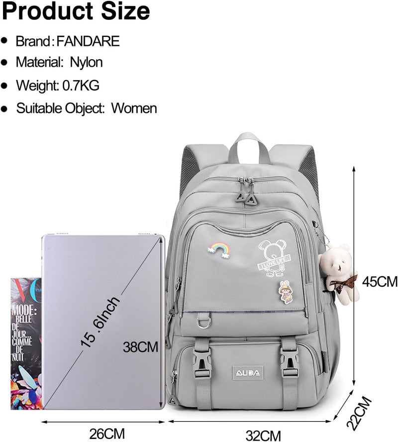 FANDARE Schulrucksack Schulrucksack Kinderrucksack Schultasche Jungen Mädchen Rucksack Schulranzen f