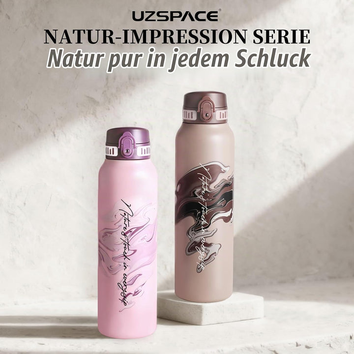 UZSPACE Edelstahl Trinkflasche 1l (970ml), Isolierte Thermosflasche mit 1-Klick-Öffnung, 100% Auslau