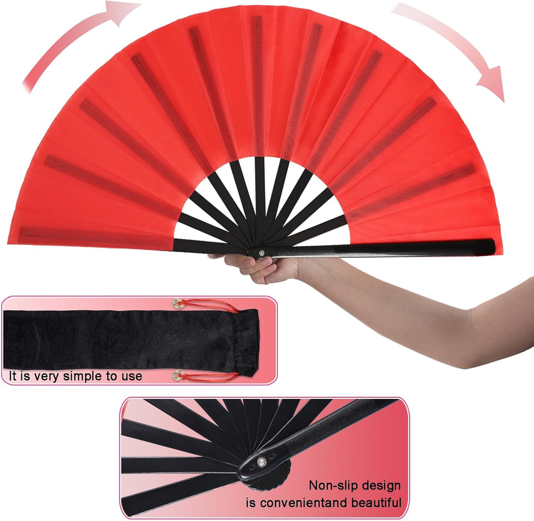 2 Stück Grosse Faltbare Seide Hand Fächer Chinesischer Tai Chi Faltender Handfächer Nylon Tuch Chine