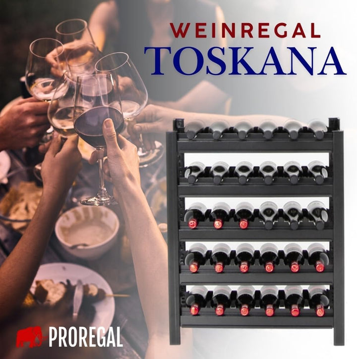 PROREGAL Weinregal Toskana, HxBxT 75x60x30 cm, 30 Flaschen auf 5 Ebenen, Schwarz, Wein Metallregal,