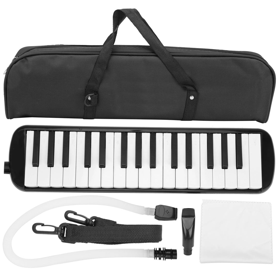 32 Tasten Melodica Air Piano Keyboard Musikinstrument mit Tragetasche und Kurzem Mundstück (Schwarz)