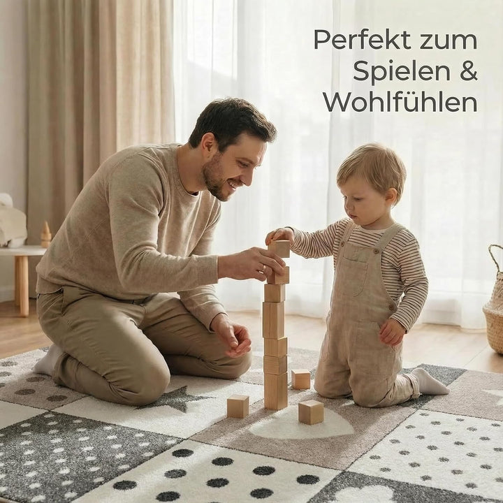 | Kinderteppiche Patchwork Herz Sterne Wolke | Kinderteppich für Mädchen und Jungs | Teppich für Kin