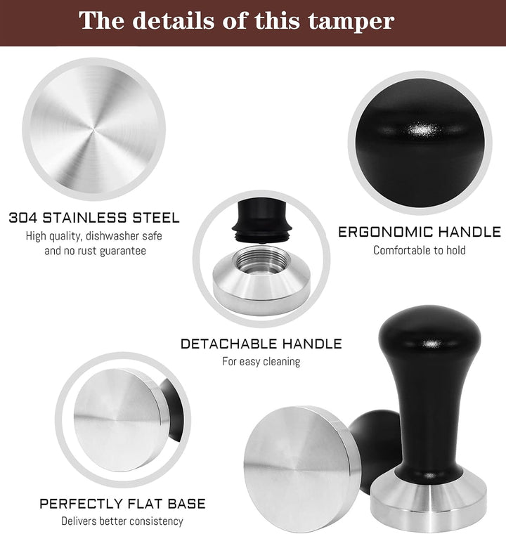 Yolococa 51mm Kaffee Tamper Set 304 Edelstahl Base Kaffeepresse Espresso Tamper mit Tampermatte, Mil