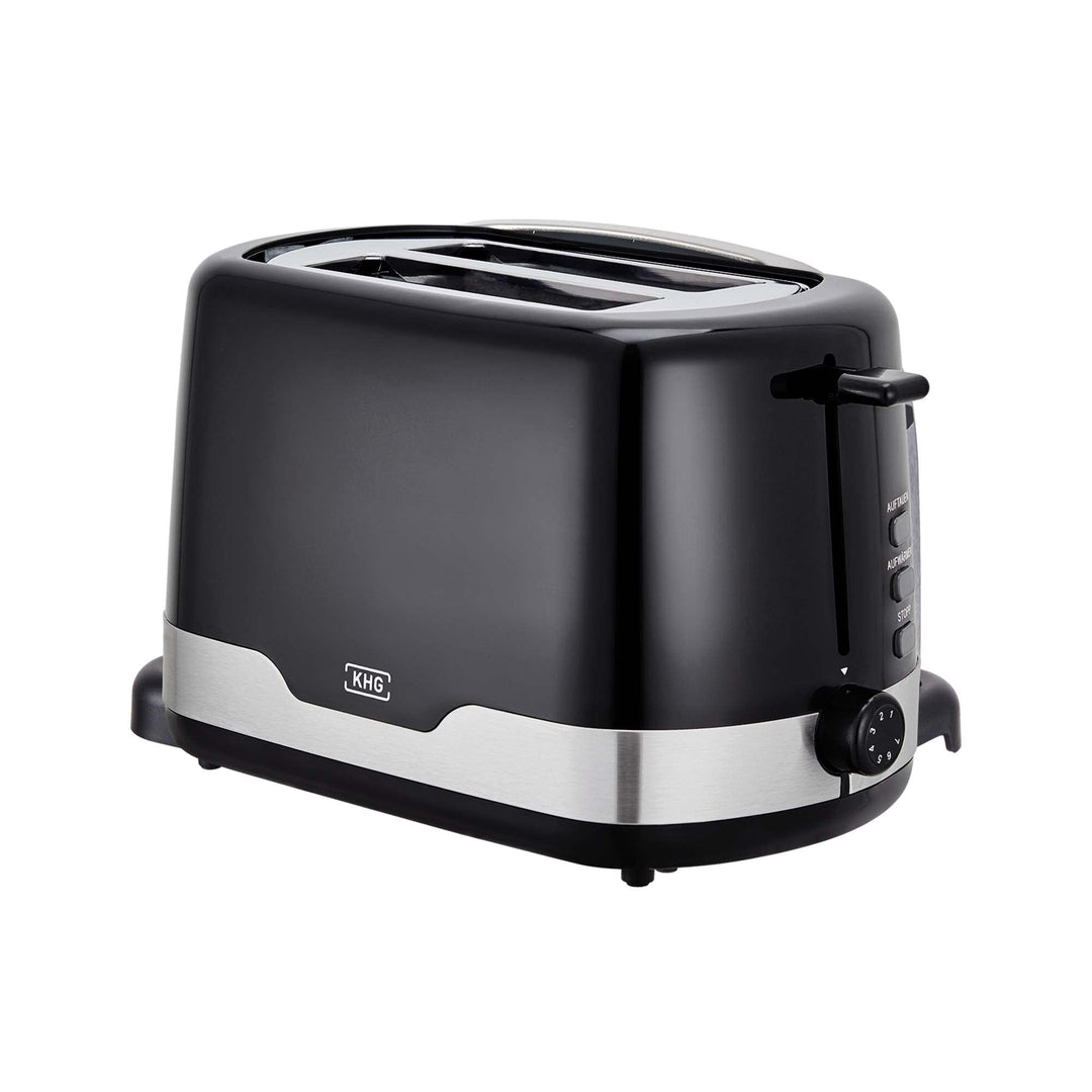 KHG TO-857 WE2 Toaster Schwarz 2 Scheiben 850 W mit Brötchenaufsatz, 7 Bräunungsstufen, Krümelschubl