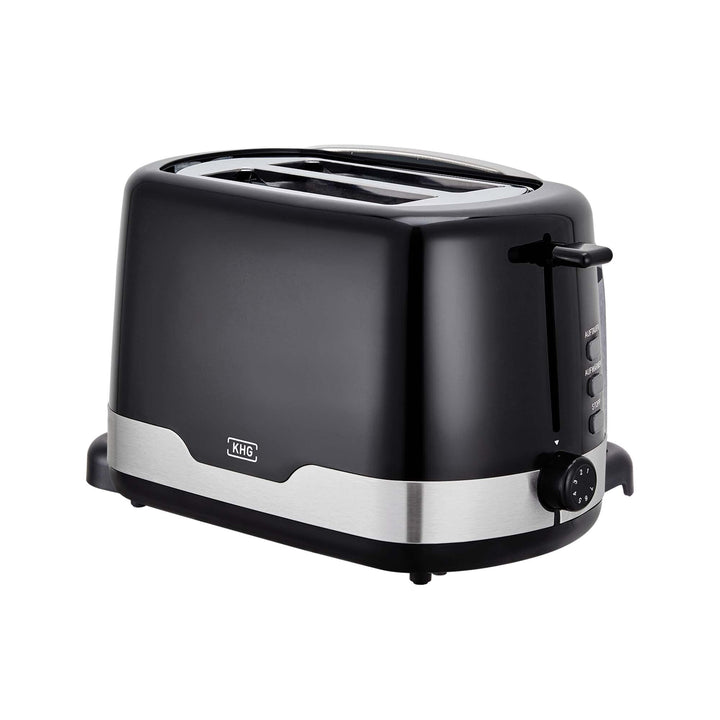 KHG TO-857 WE2 Toaster Schwarz 2 Scheiben 850 W mit Brötchenaufsatz, 7 Bräunungsstufen, Krümelschubl