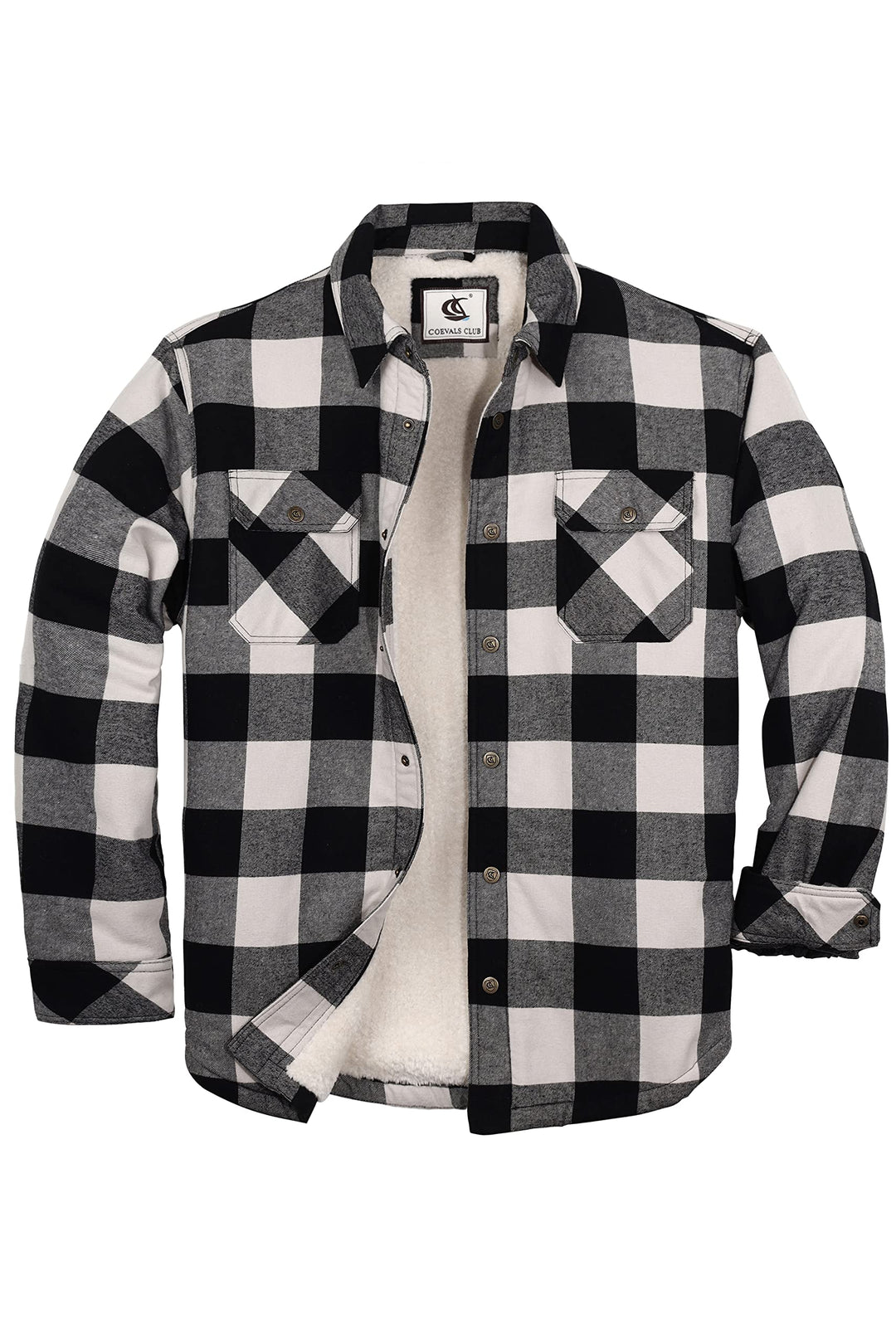 Coevals Club Herren Flanell Jacke Hemd Sherpa Holzfällerhemd Flanellhemd Langarm Kariertes Druckknöp